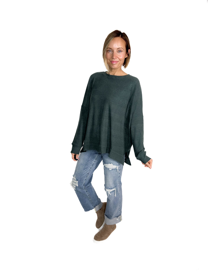 Nolen Soft Touch Ribbed Pullover- TEAL GREEN