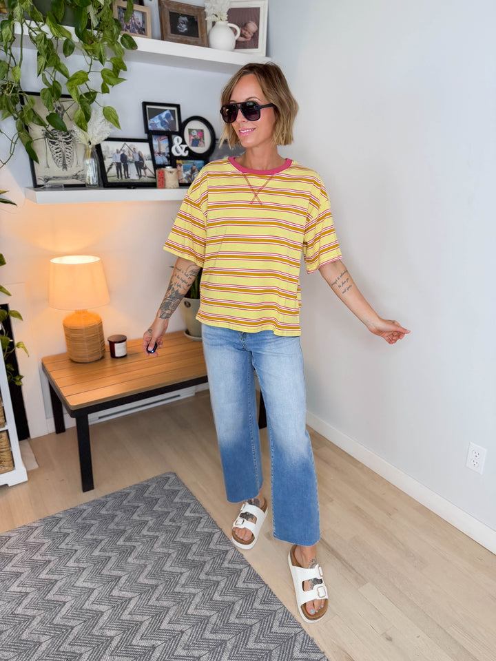 Zara Striped Relaxed Tee- YELLOW COMBO