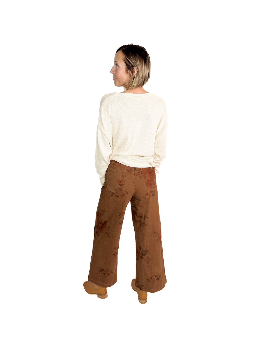 Drift Flower Print Wide Leg Pant- MOCHA