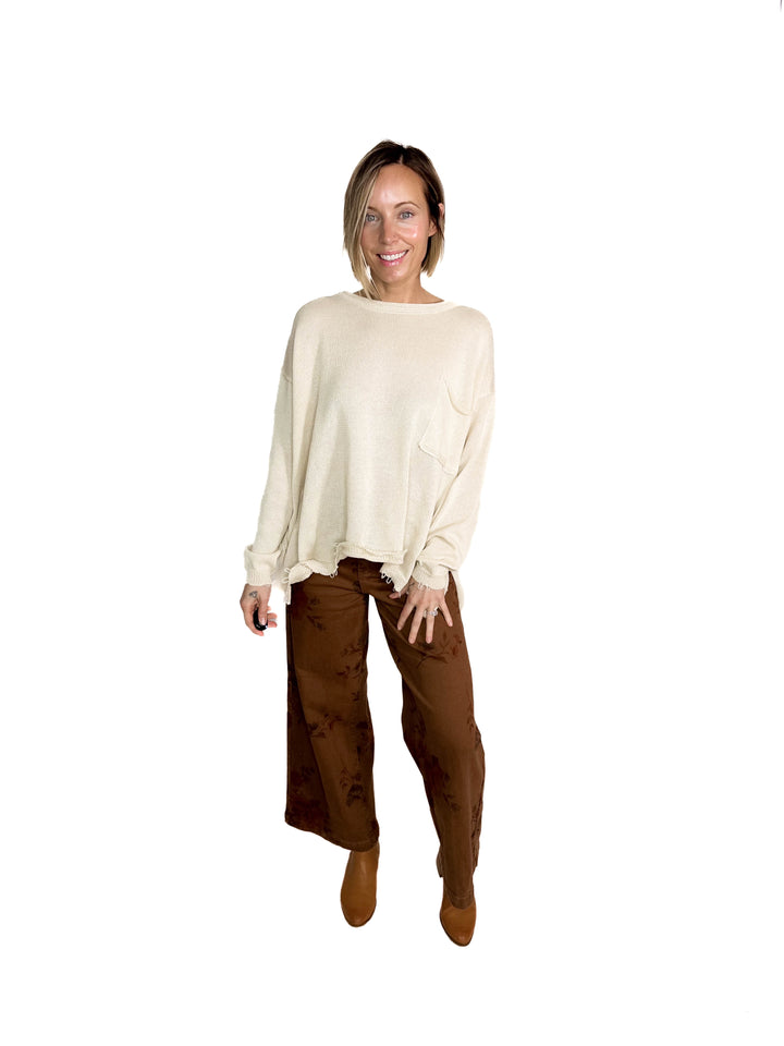 Drift Flower Print Wide Leg Pant- MOCHA