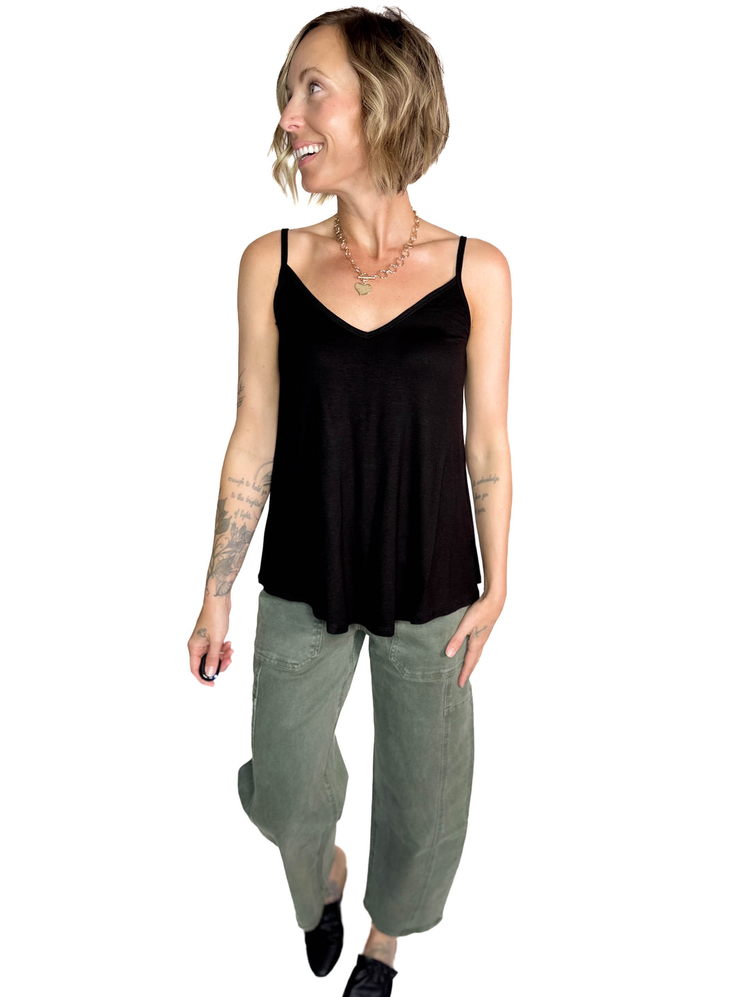 Khloe Reversible Spaghetti Cami- BLACK