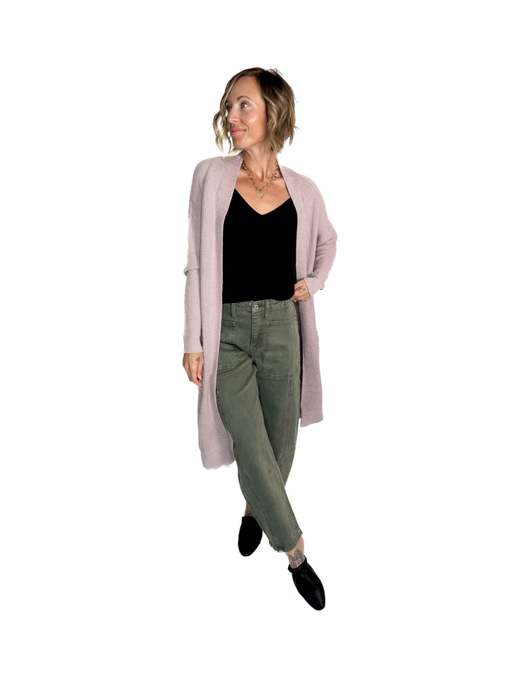 Lisa Long Line Knit Cardigan Knit Cardigan- MAUVE