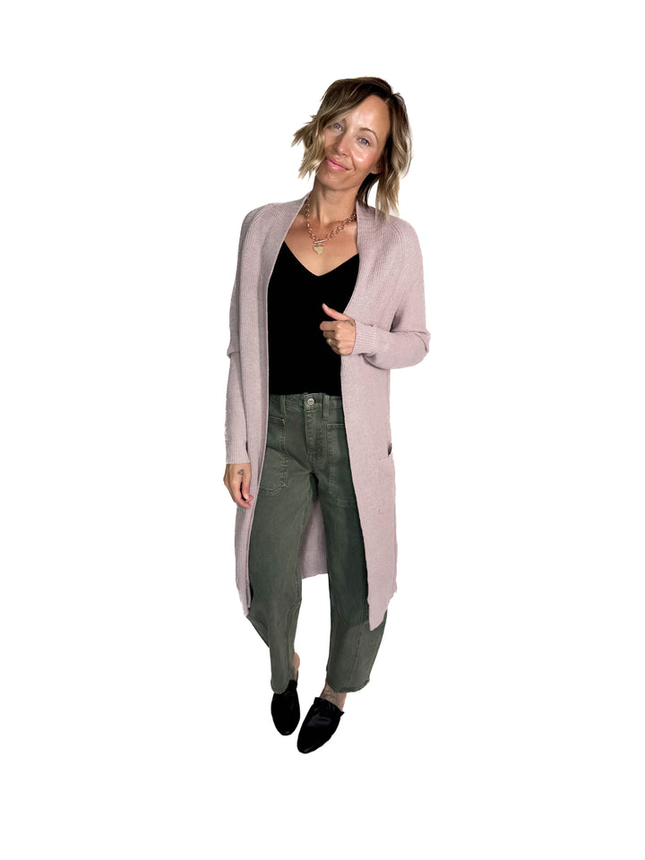 Lisa Long Line Knit Cardigan Knit Cardigan- MAUVE