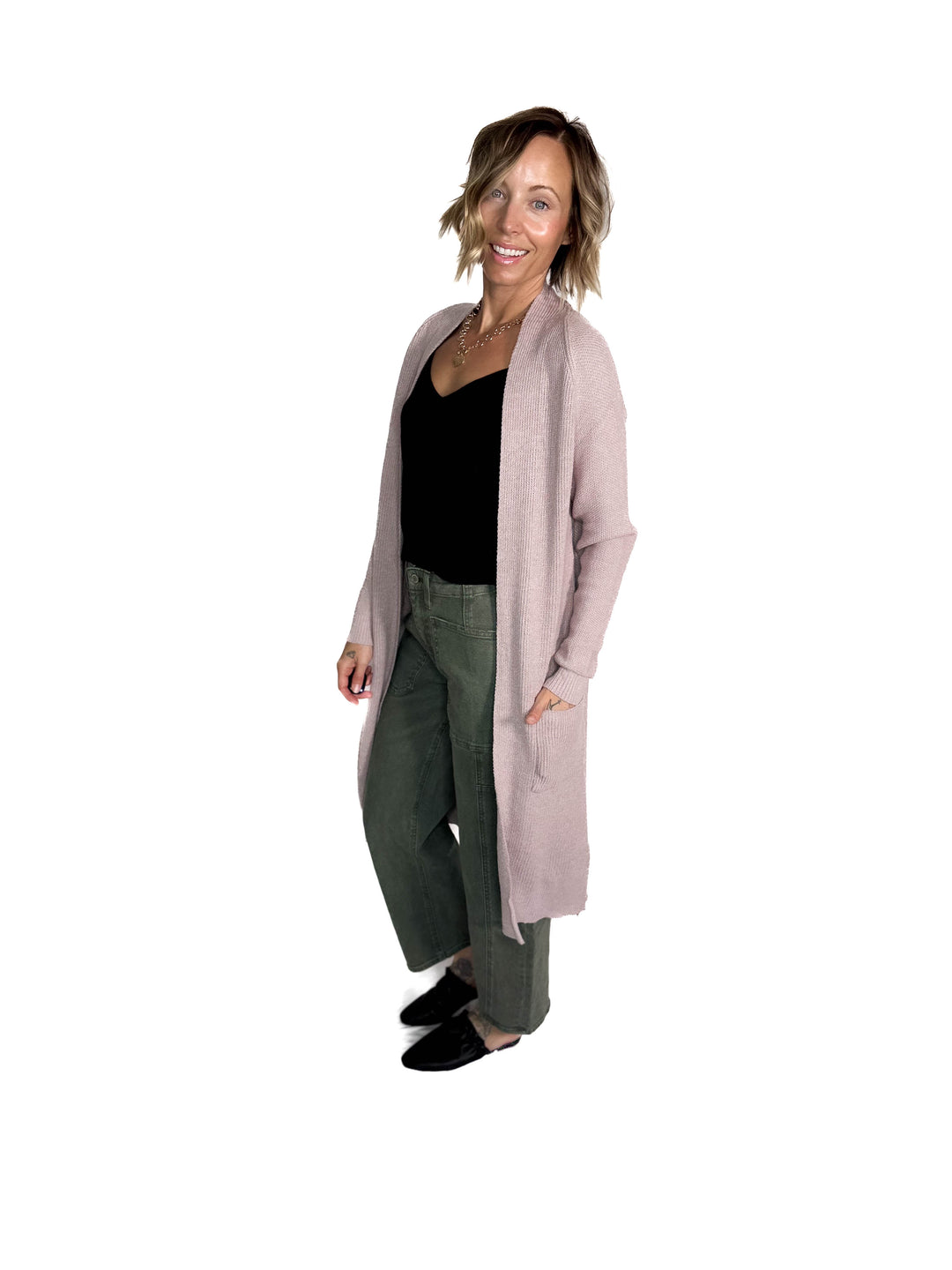 Lisa Long Line Knit Cardigan Knit Cardigan- MAUVE