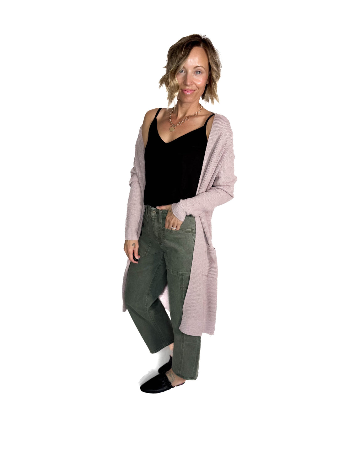 Lisa Long Line Knit Cardigan Knit Cardigan- MAUVE