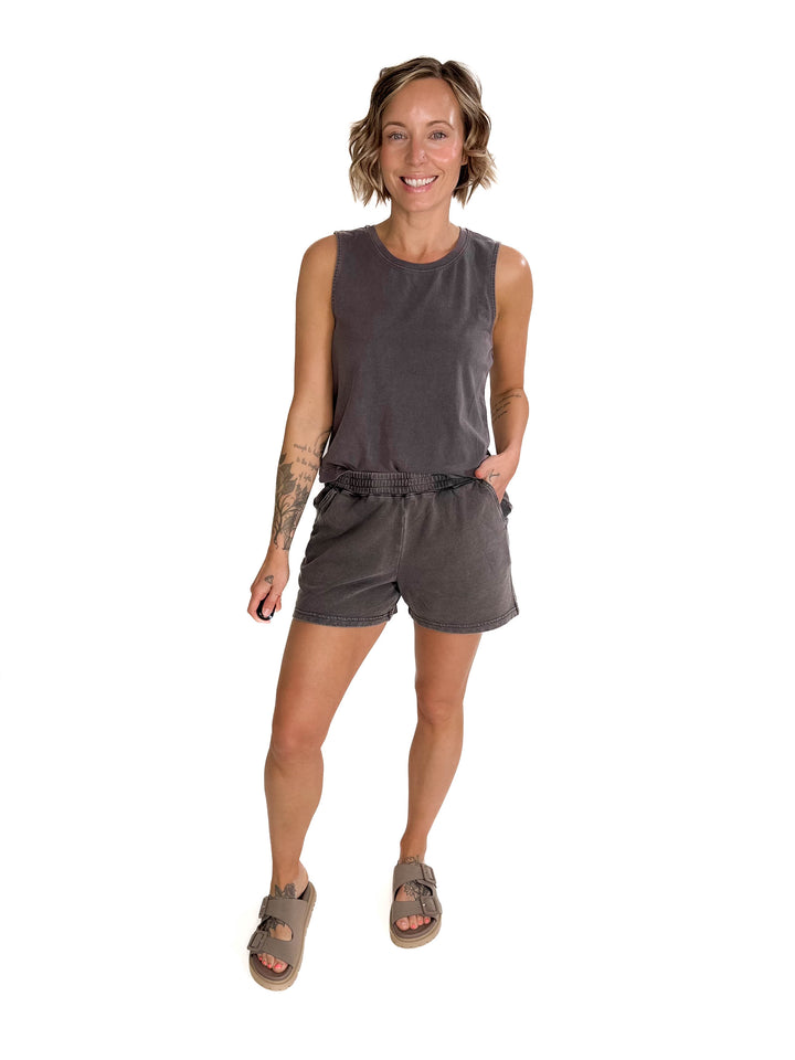 Allegra Acid Wash Boxy Tank- DARK CHARCOAL-FINAL SALE