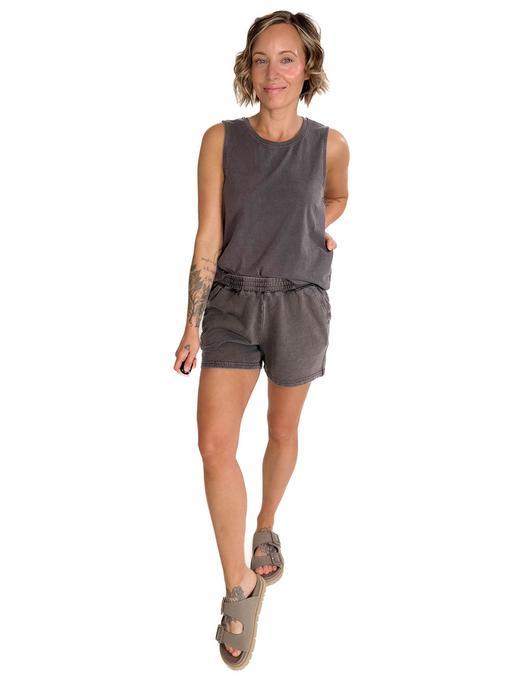 Allegra Acid Wash Boxy Tank- DARK CHARCOAL-FINAL SALE