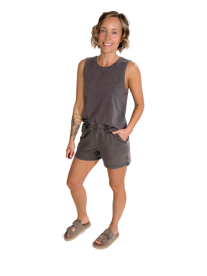 Allegra Acid Wash Boxy Tank- DARK CHARCOAL-FINAL SALE