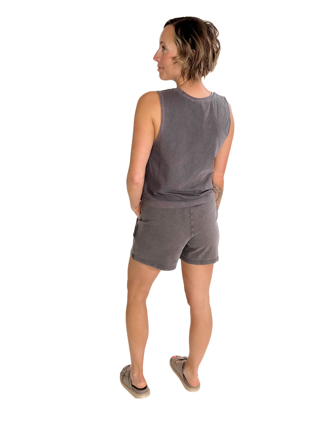 Allegra Acid Wash Boxy Tank- DARK CHARCOAL-FINAL SALE