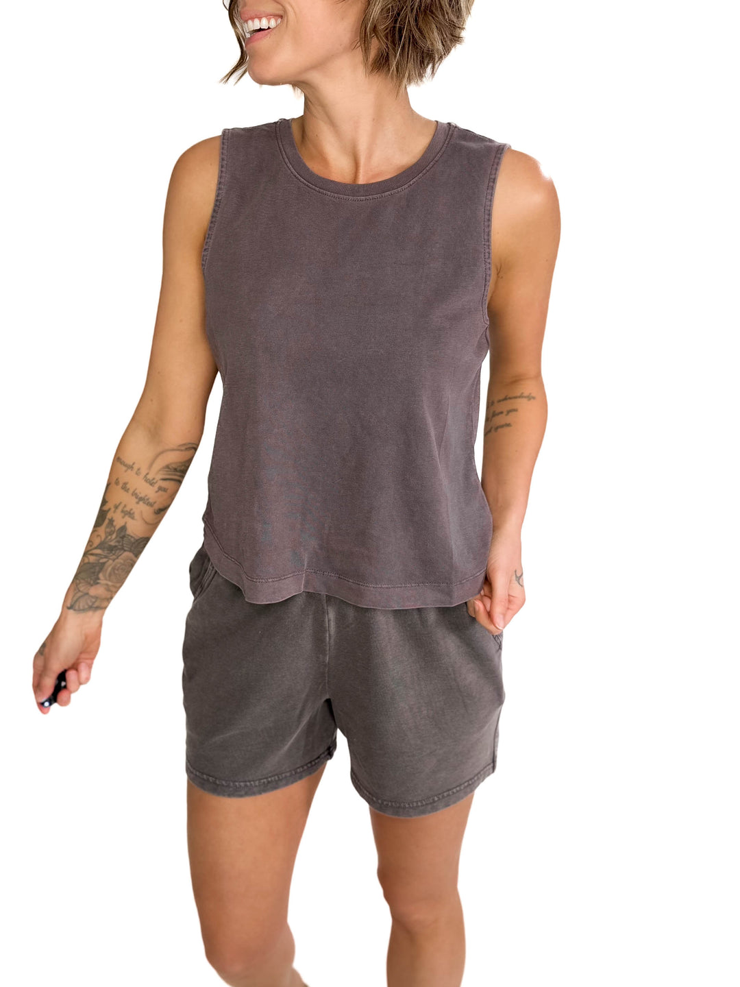 Allegra Acid Wash Boxy Tank- DARK CHARCOAL-FINAL SALE