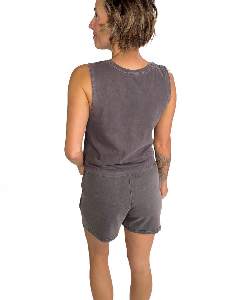 Allegra Acid Wash Boxy Tank- DARK CHARCOAL-FINAL SALE