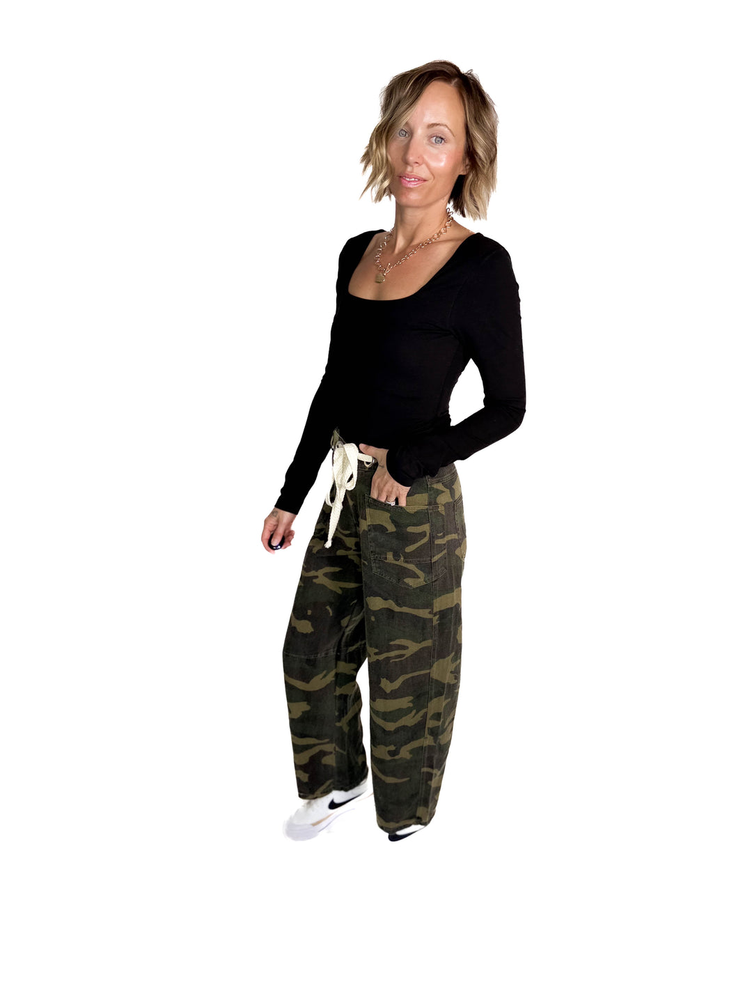 Ayla Butter Square Neck Long Sleeve Top- BLACK