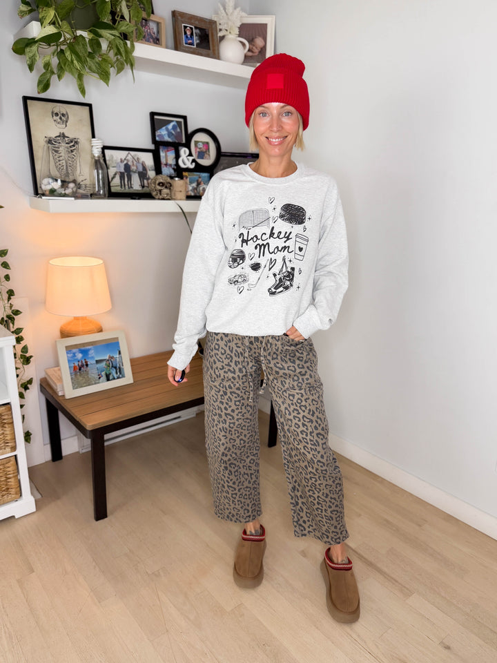 Hockey Mom Doodles Crewneck- ASH GREY