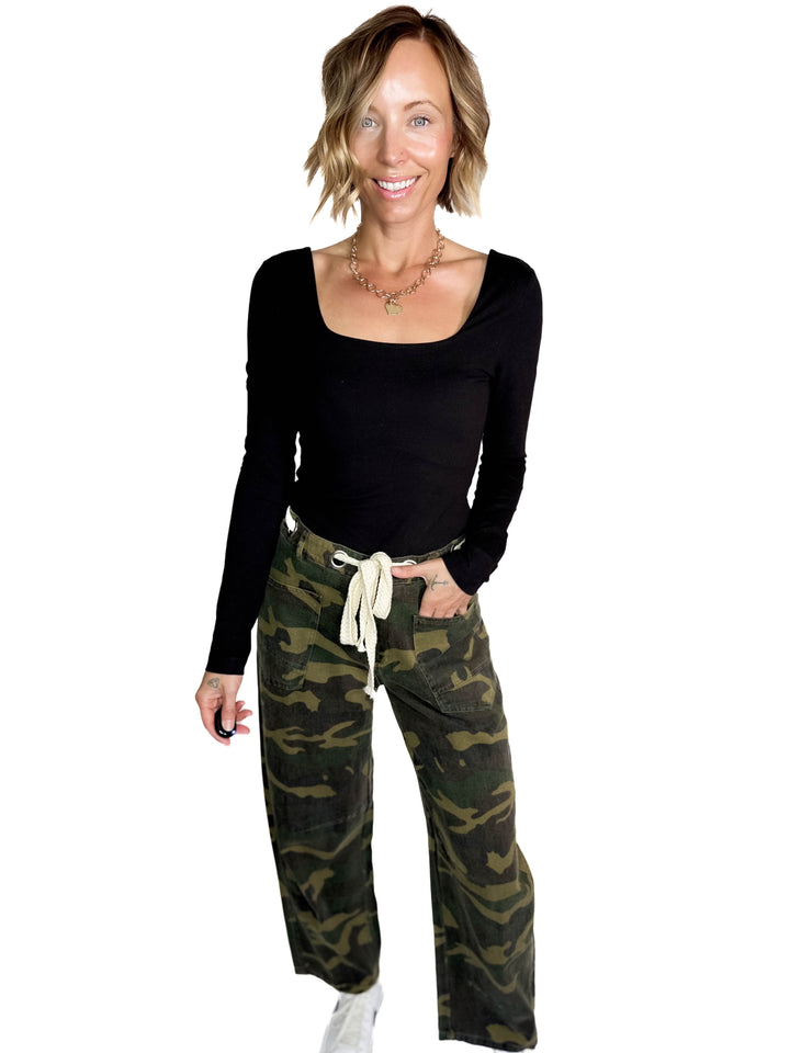 Ayla Butter Square Neck Long Sleeve Top- BLACK