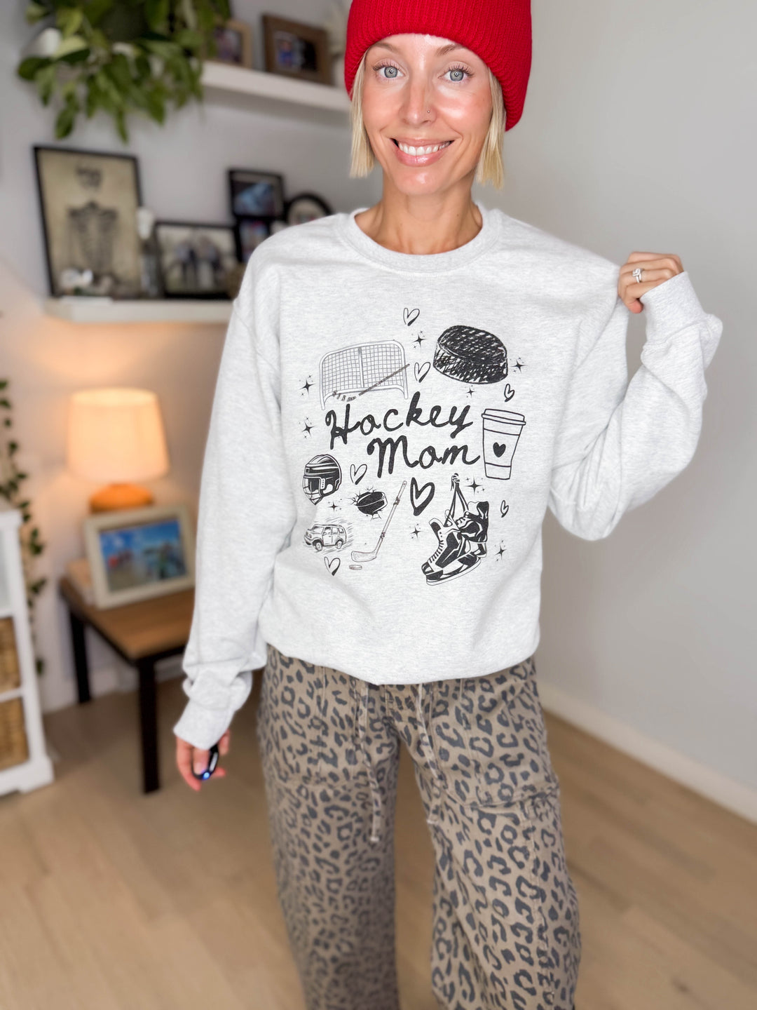Hockey Mom Doodles Crewneck- ASH GREY