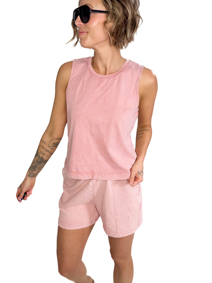 Allegra Acid Wash Boxy Tank- ROSE-FINAL SALE