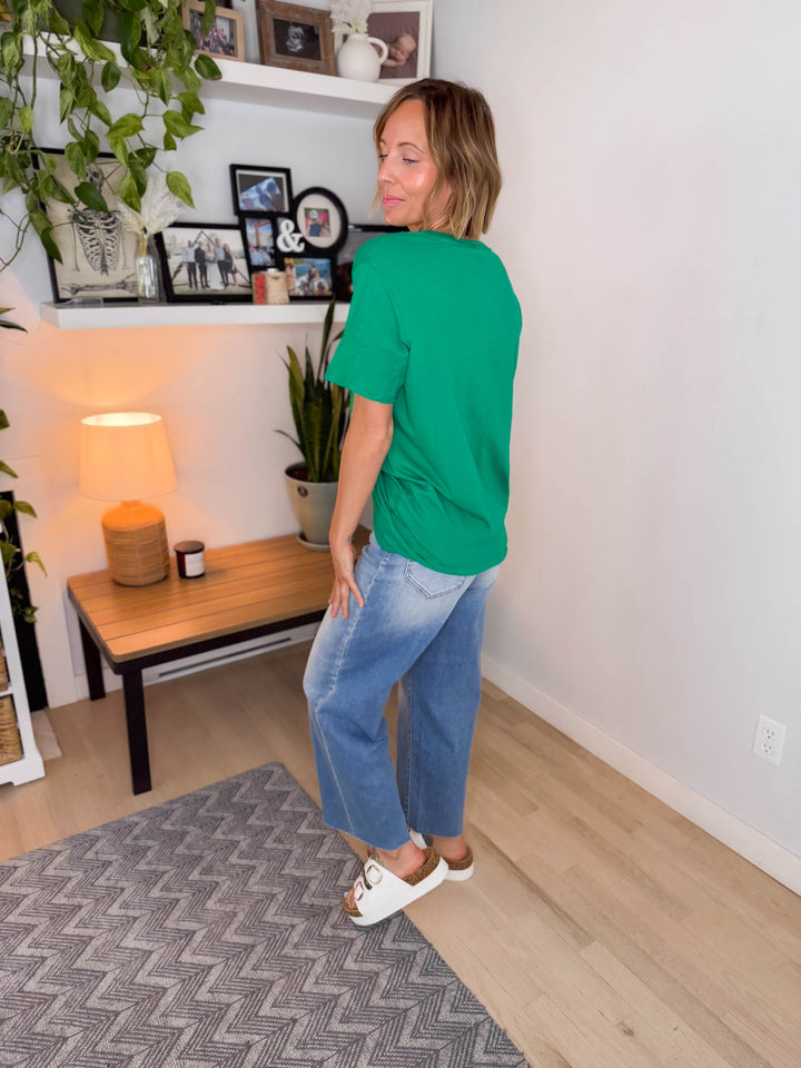 Natie Cotton Boyfriend Tee- KELLY GREEN