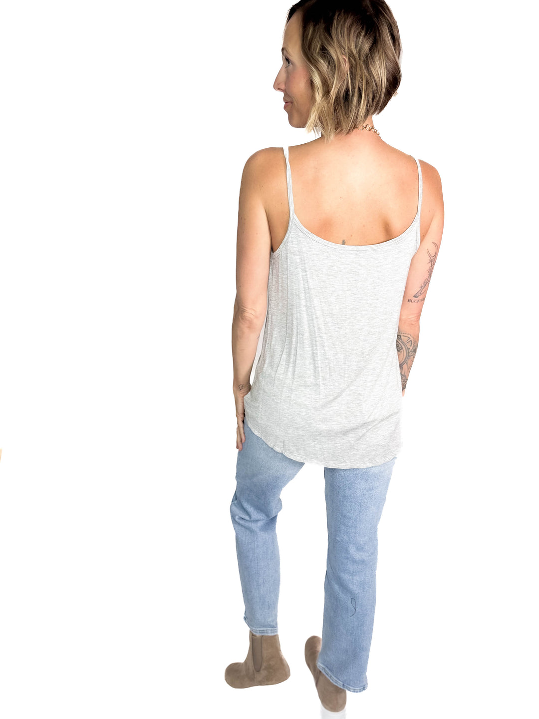 Khloe Reversible Spaghetti Cami- HEATHER GREY