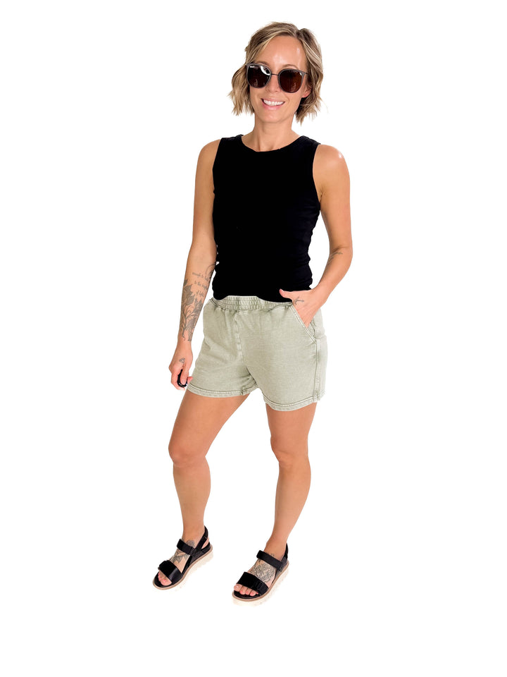 Valentina Washed Shorts- SAGE-FINAL SALE