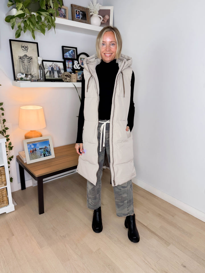 ONLY Blair Long Hooded Puffer Vest- SILVER LINING