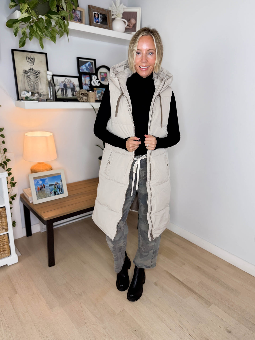 ONLY Blair Long Hooded Puffer Vest- SILVER LINING