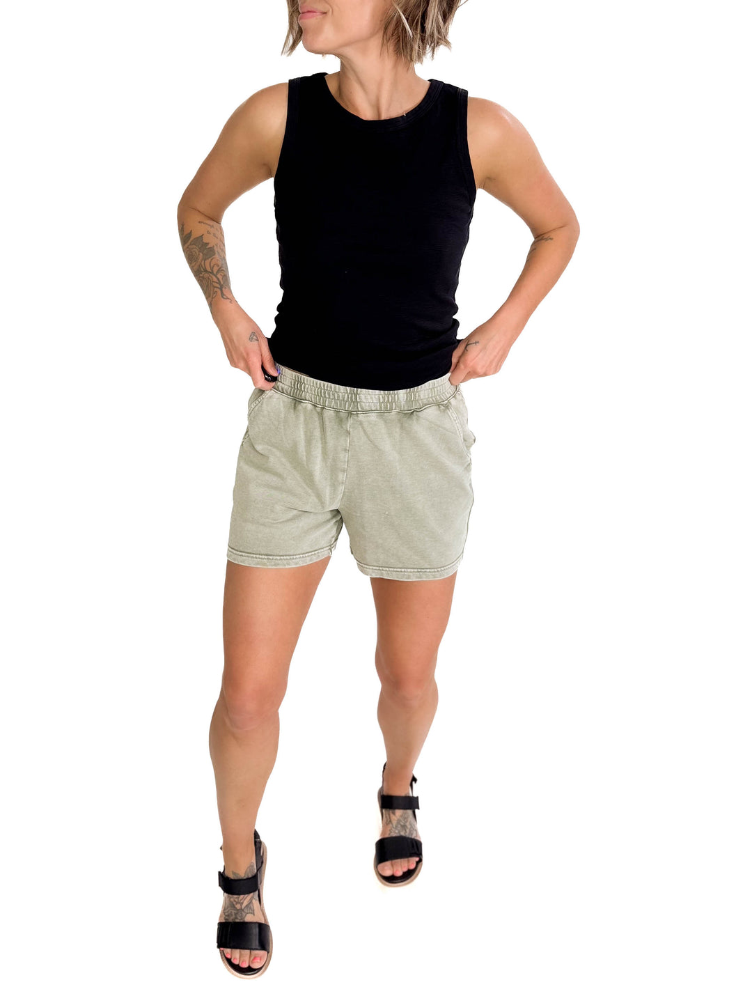 Valentina Washed Shorts- SAGE-FINAL SALE