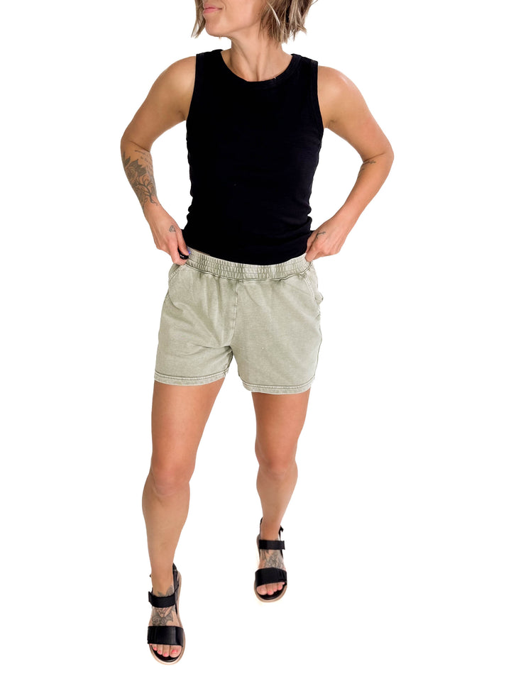 Valentina Washed Shorts- SAGE-FINAL SALE