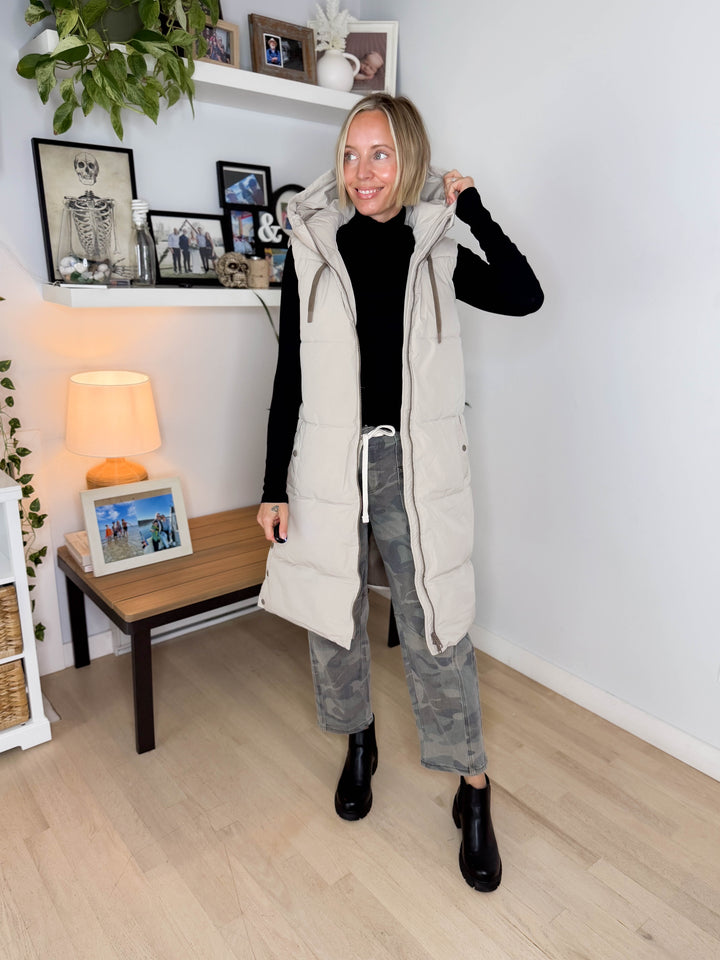 ONLY Blair Long Hooded Puffer Vest- SILVER LINING