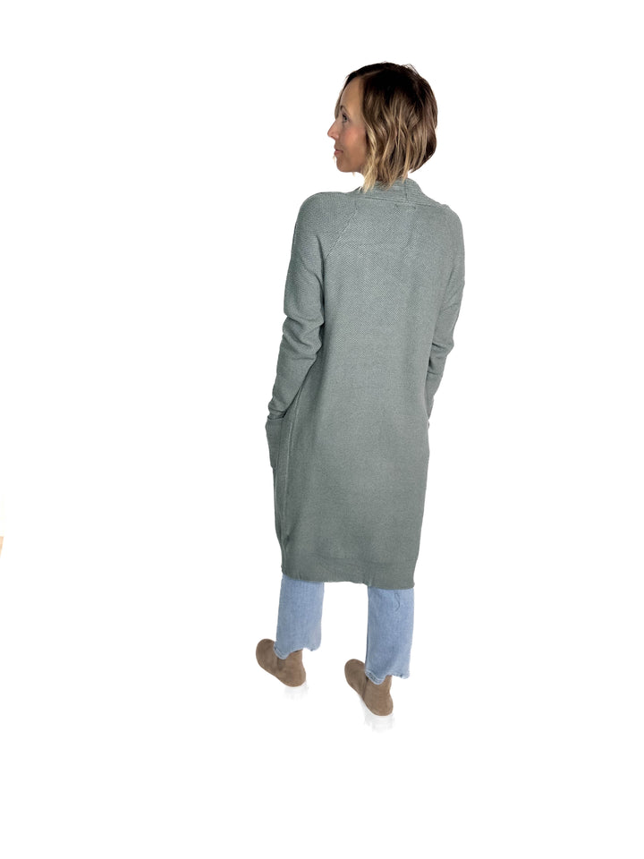 Lisa Long Line Knit Cardigan- MOSS