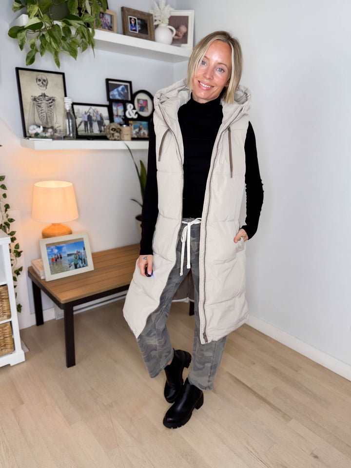 ONLY Blair Long Hooded Puffer Vest- SILVER LINING