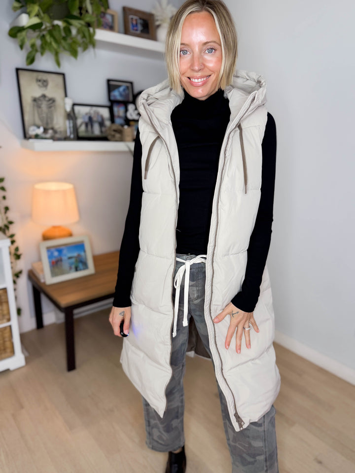 ONLY Blair Long Hooded Puffer Vest- SILVER LINING