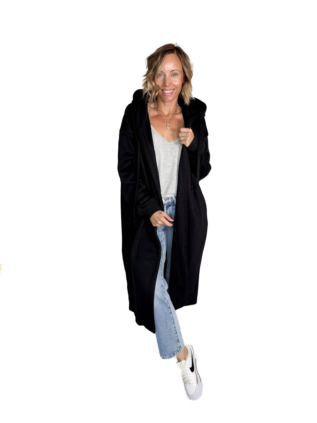 Opalite Sweatshirt Cardigan- BLACK