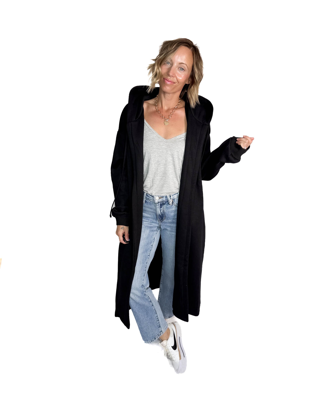Opalite Sweatshirt Cardigan- BLACK
