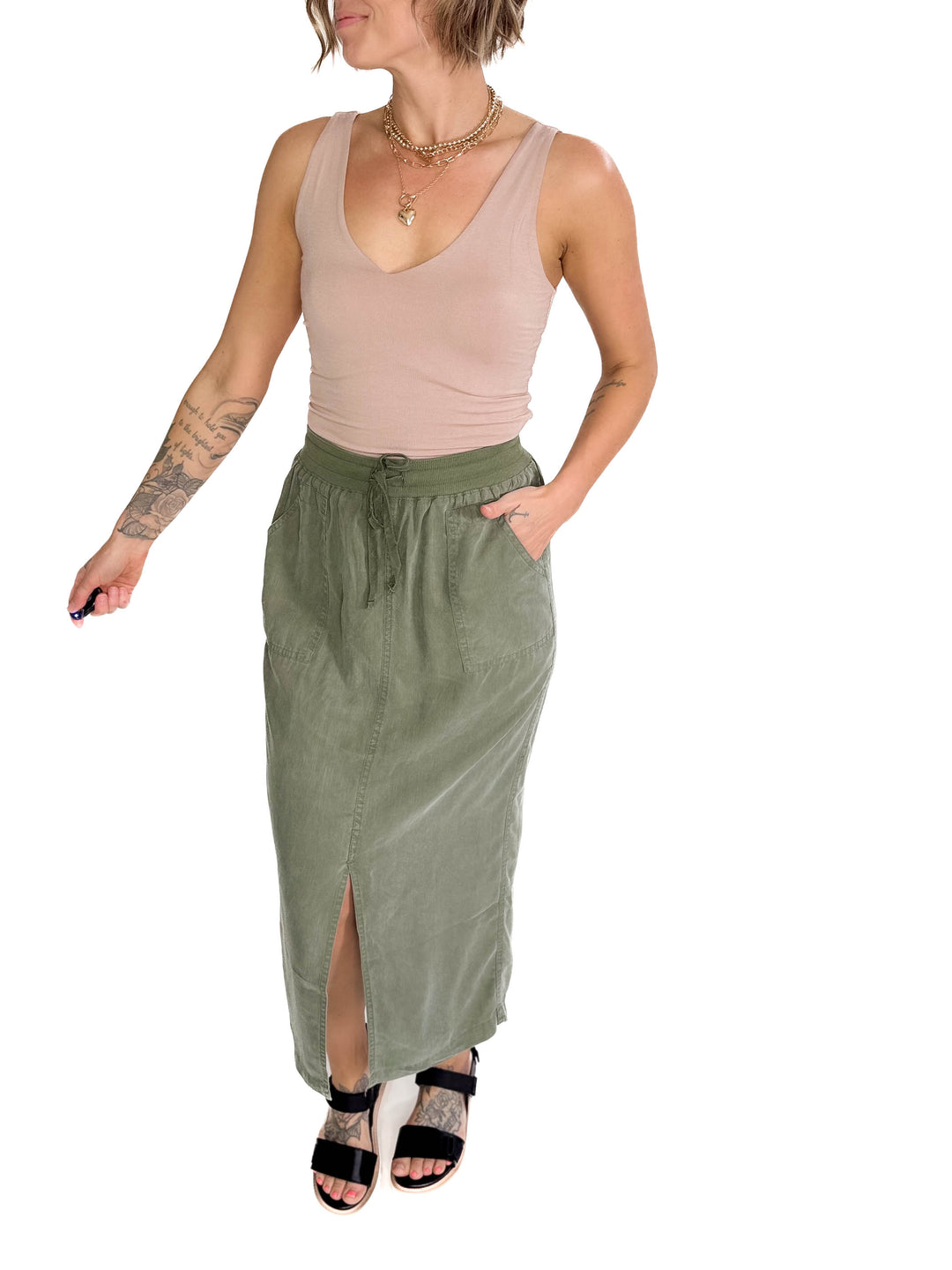Julia Midi Skirt- SPRUCE-FINAL SALE