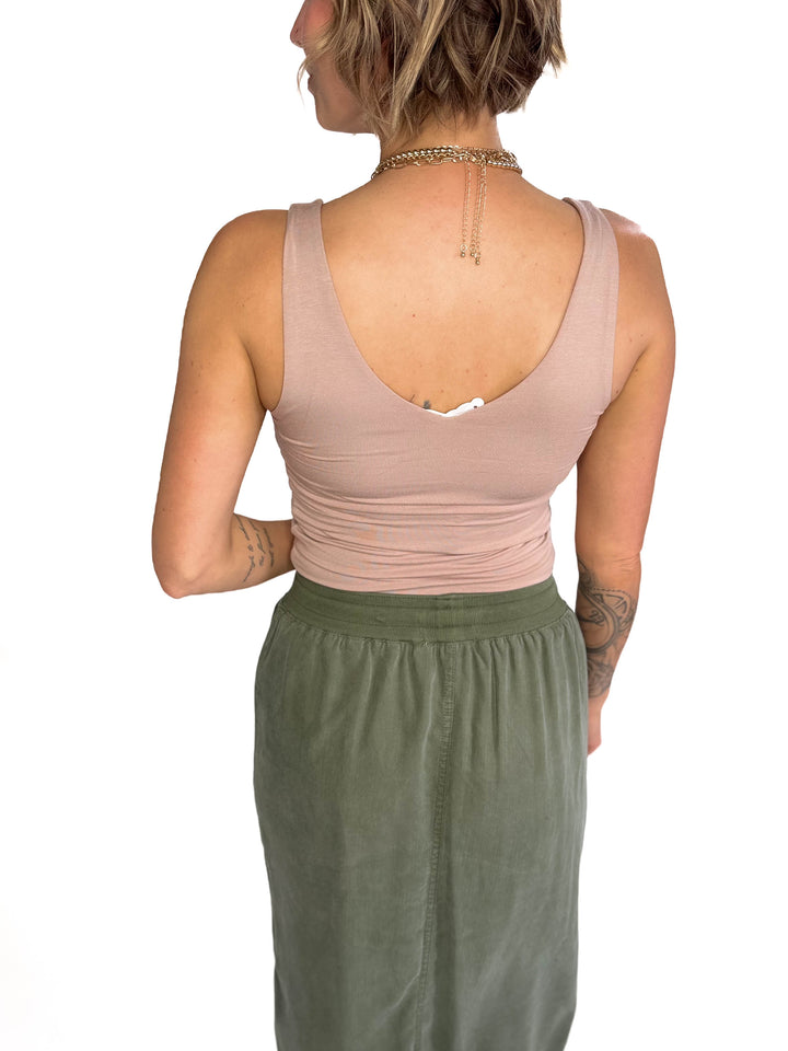 Lucy Double V Neck Jersey Tank-  NUDE-FINAL SALE