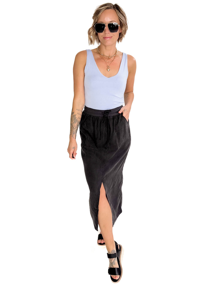 Lucy Double V Neck Jersey Tank- CHAMBRAY