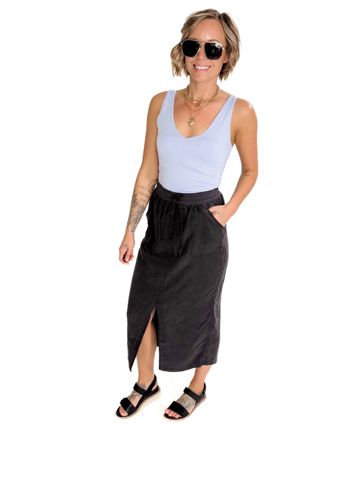 Lucy Double V Neck Jersey Tank- CHAMBRAY