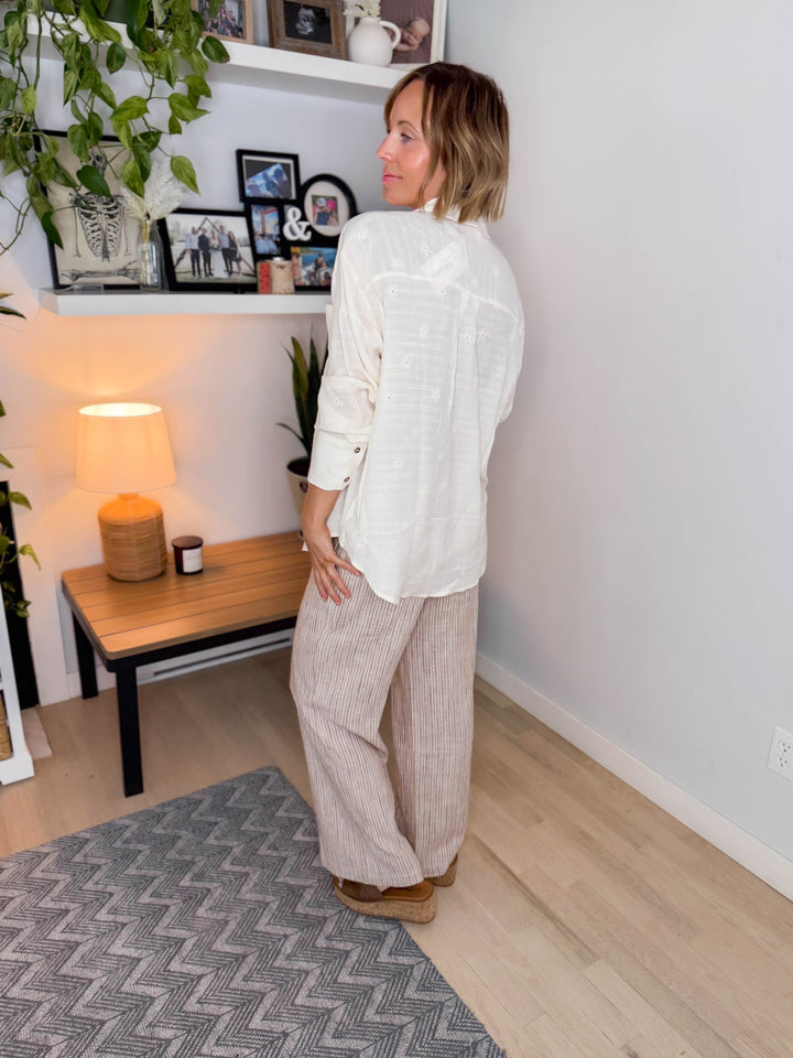 Vivi Embroidered Button Down- ECRU