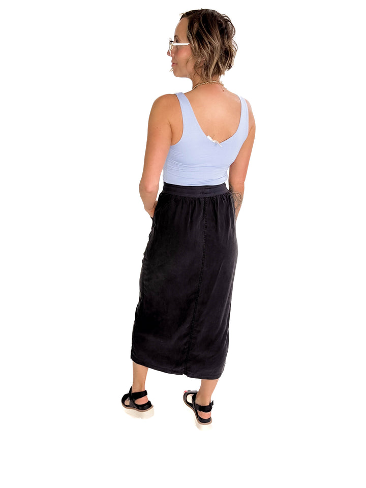 Lucy Double V Neck Jersey Tank- CHAMBRAY