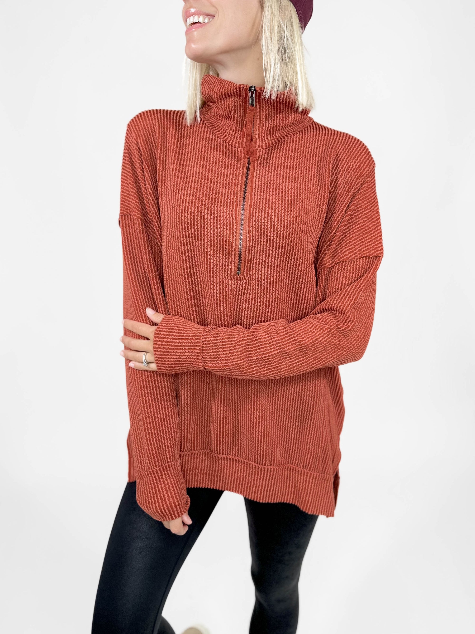 Everest Waffle 1/4 Zip- RUST