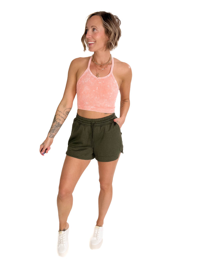 Brassy Seamless Wash Crop Cami- CORAL