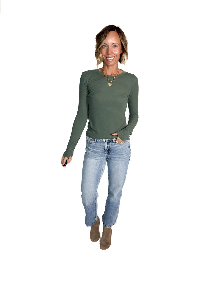 Beth Ribbed Long Sleeve- GREEN