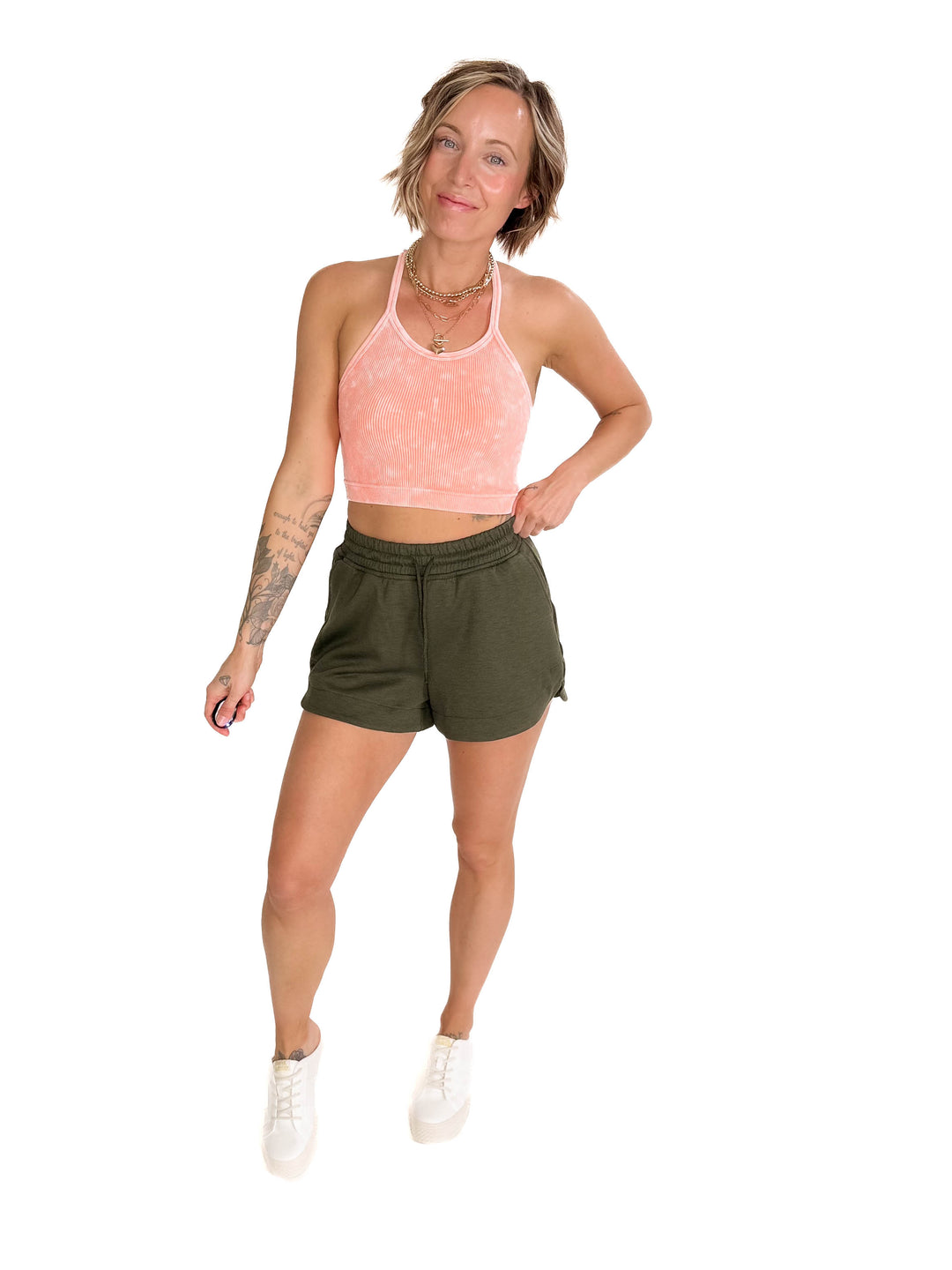 Brassy Seamless Wash Crop Cami- CORAL
