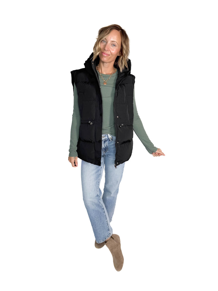 Canyon Hooded Puffer Vest- BLACK