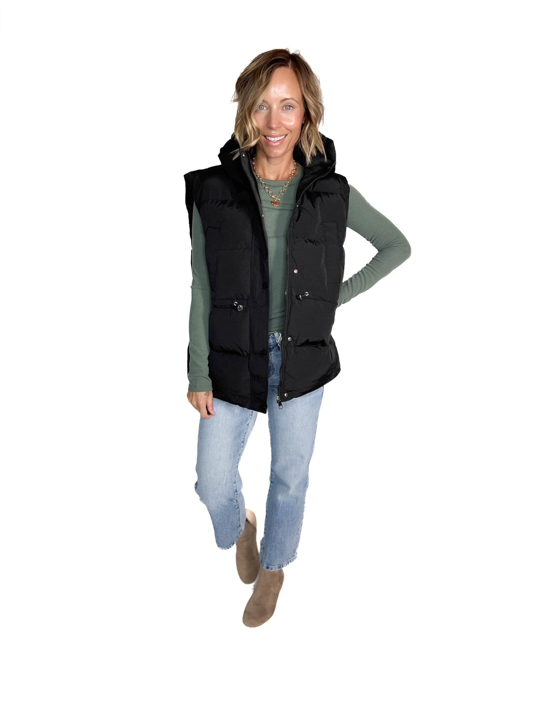 Canyon Hooded Puffer Vest- BLACK