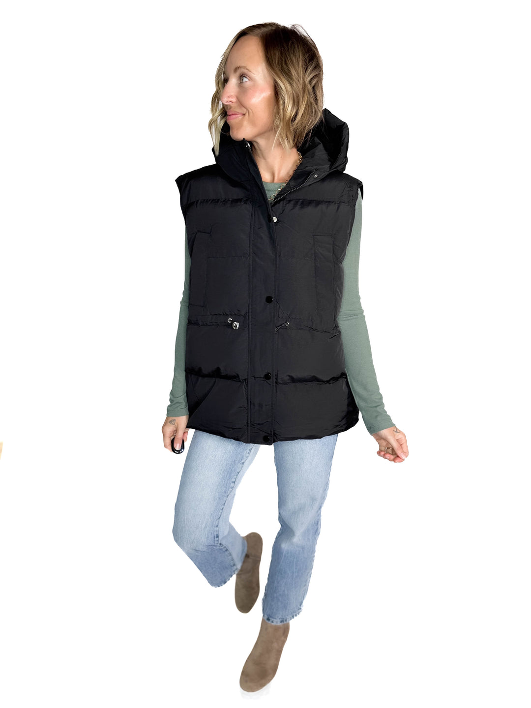 Canyon Hooded Puffer Vest- BLACK