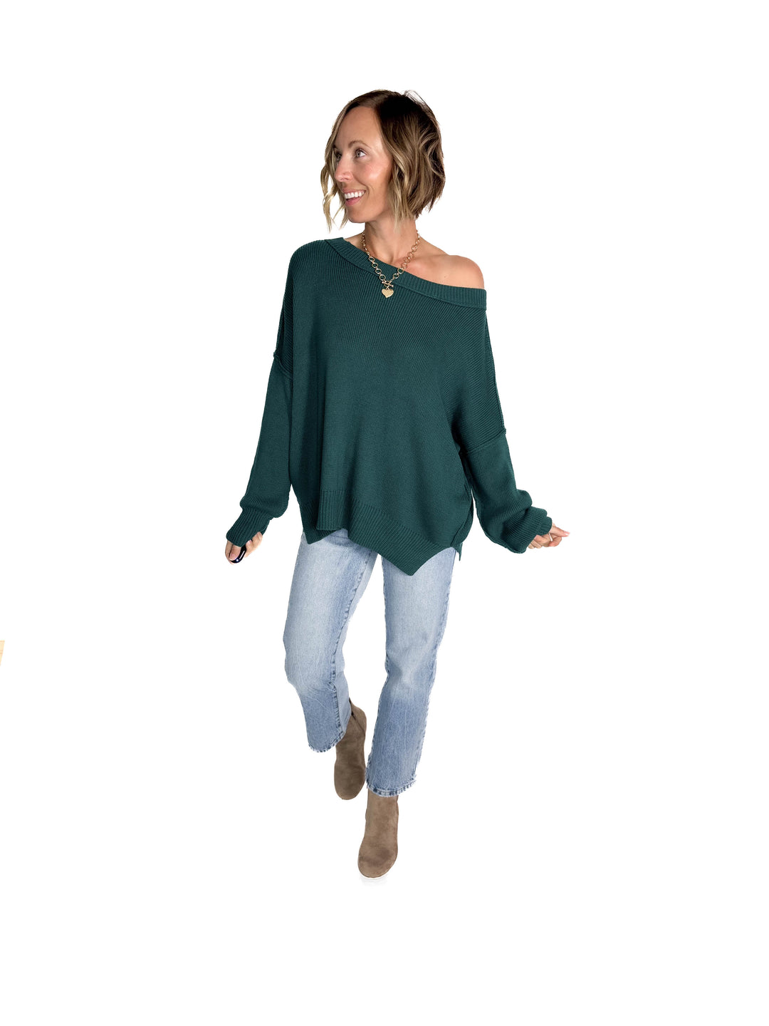 Ever Oversized Cotton Exposed Seam Sweater- TEAL