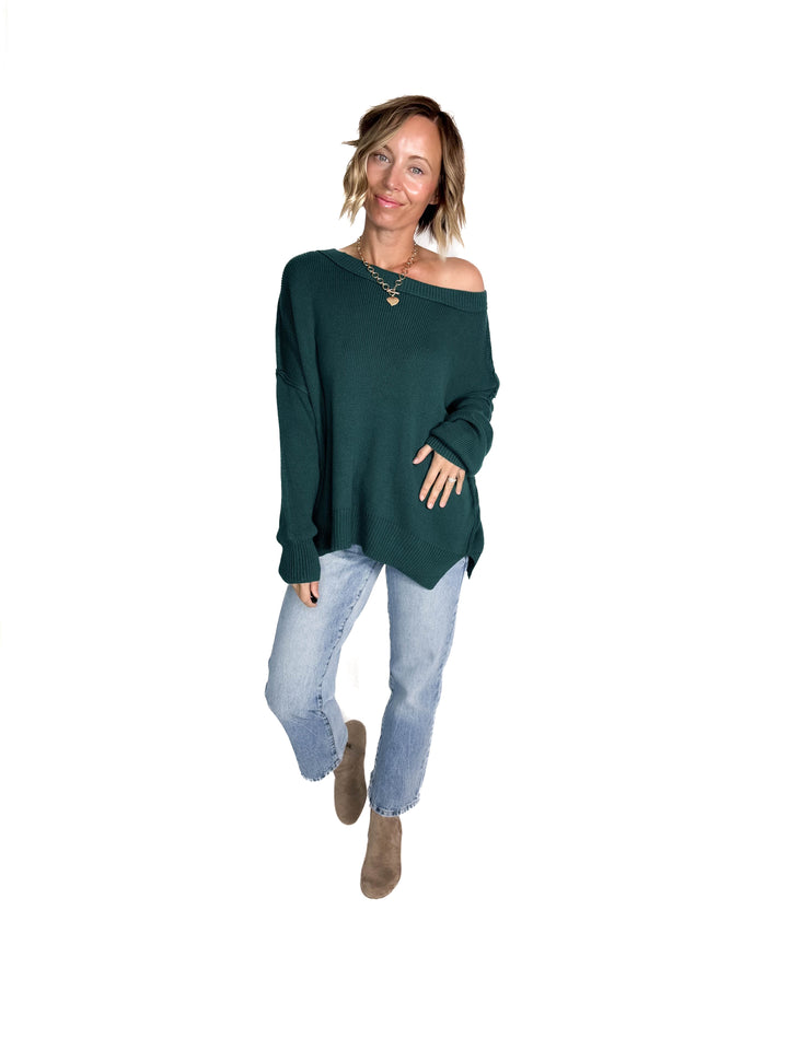Ever Oversized Cotton Exposed Seam Sweater- TEAL