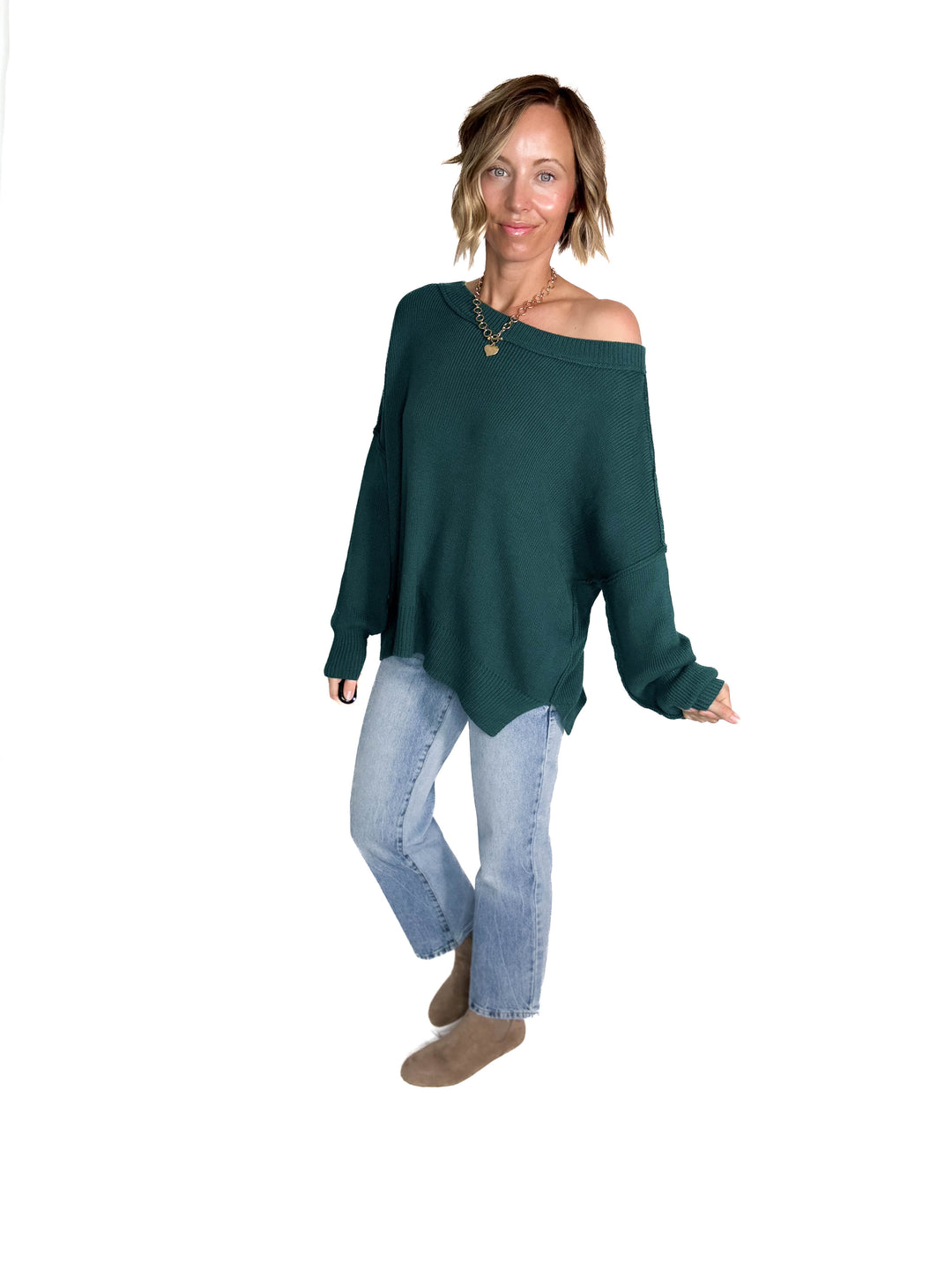 Ever Oversized Cotton Exposed Seam Sweater- TEAL