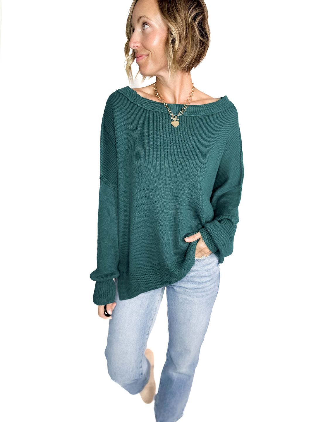 Ever Oversized Cotton Exposed Seam Sweater- TEAL